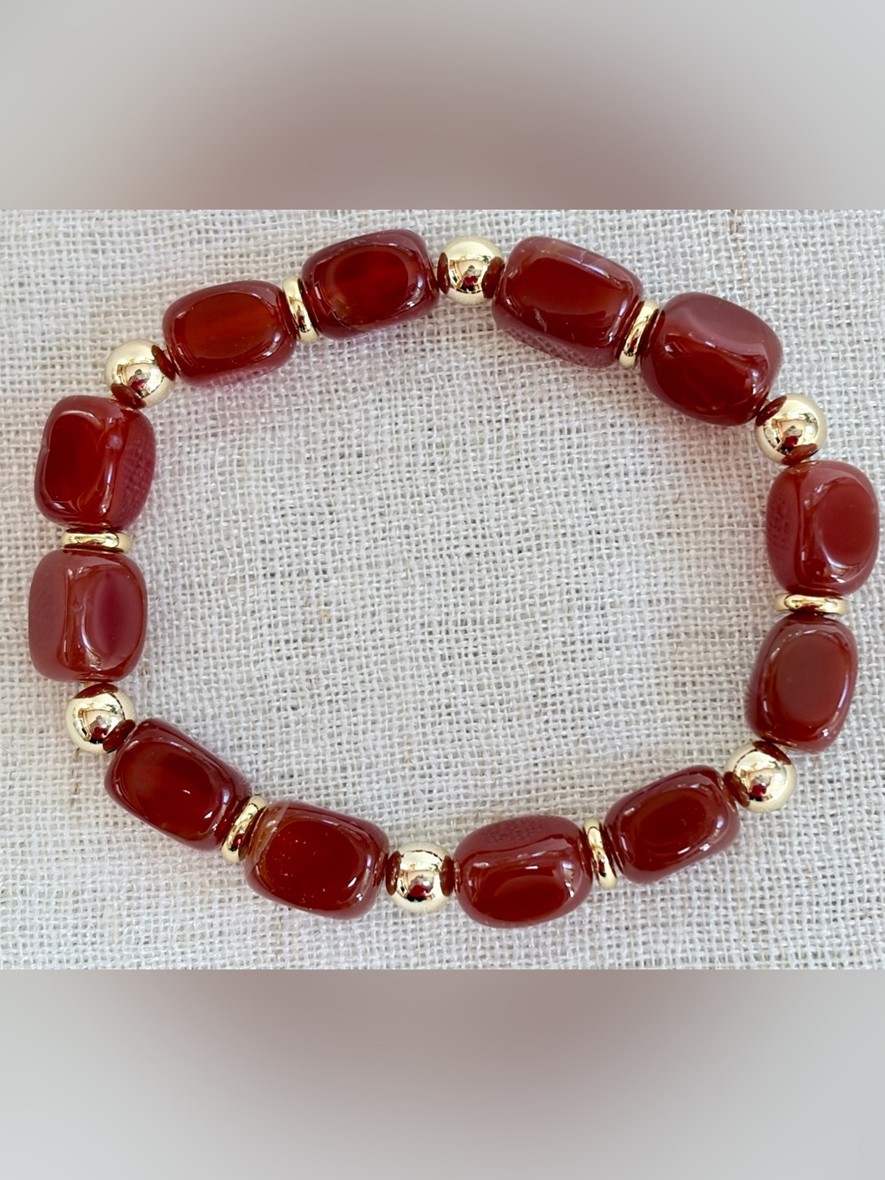 Carnelian/Red Agate natural gemstone Bracelet,gold filled accents.Stretch-7.5”